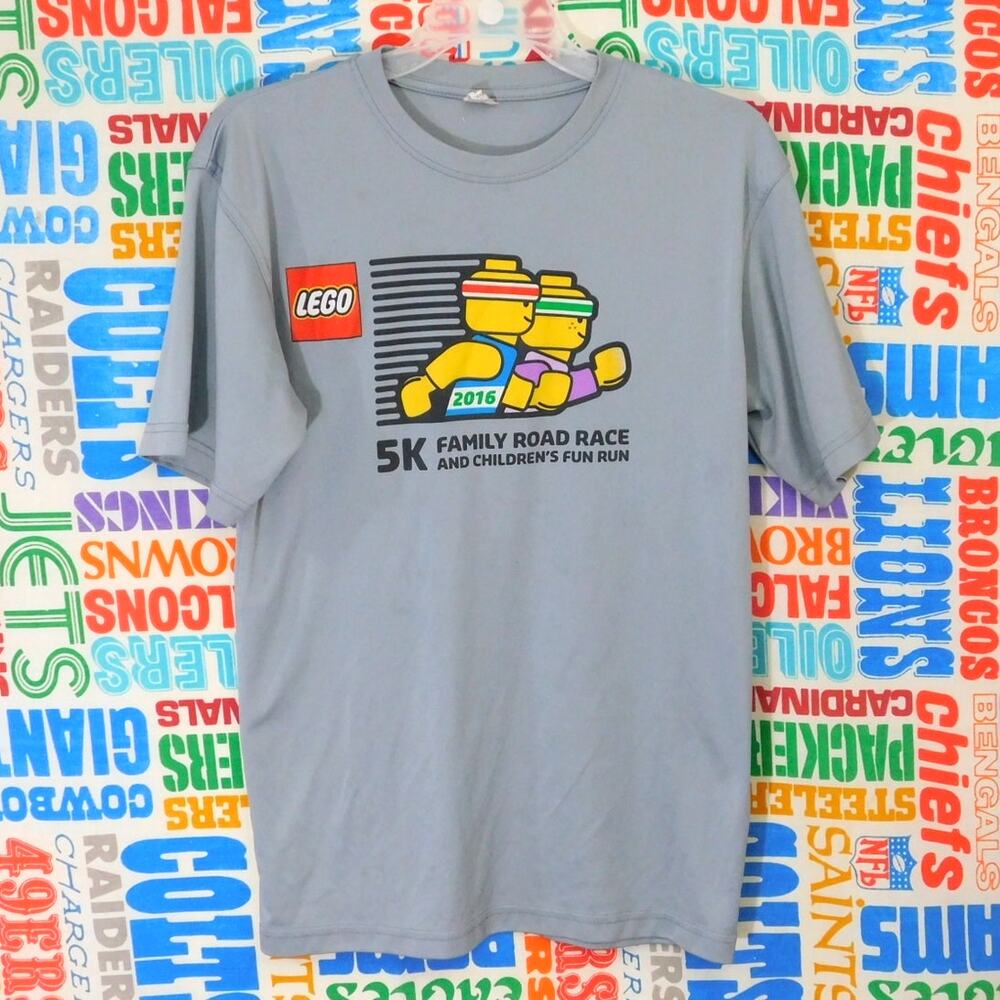 LEGO 5K Family Road Race Fun Run T Shirt Size S Gray 2016 Minifigures